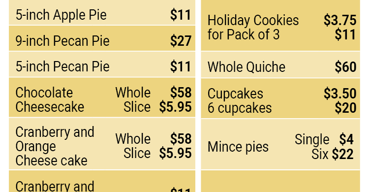 Holiday menu 2022